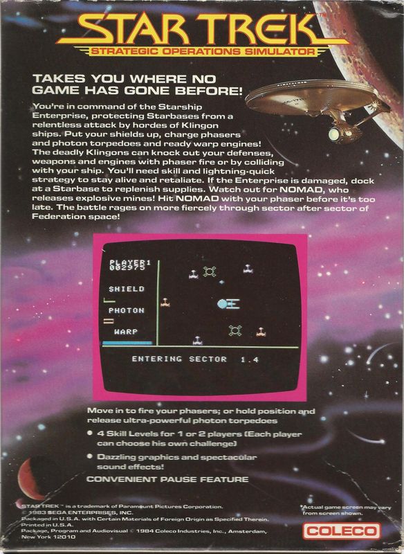Star Trek: Strategic Operations Simulator box art for Colecovision